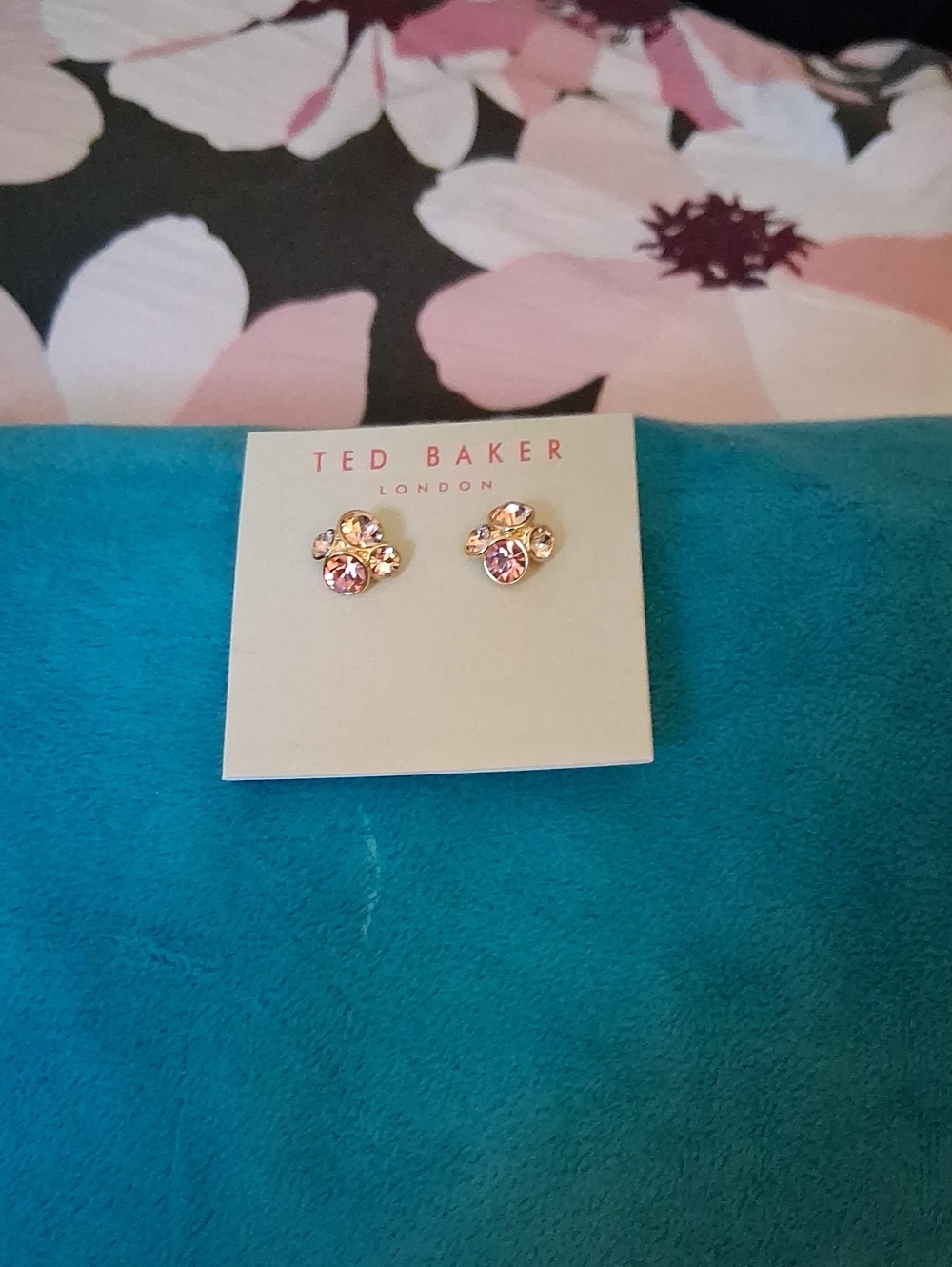 Ted Baker Gold-Tone Pink and Clear Crystal Cluster Stud Earrings - Picture 2 of 3